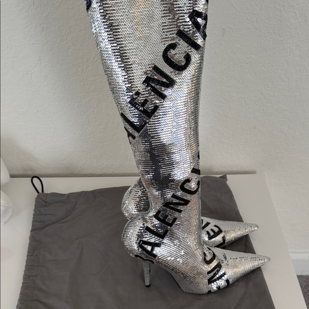 Balenciaga Metallic Silver Over the Knee Boots Balenciaga Logo 39EU Dust bag - Picture 4 of 5